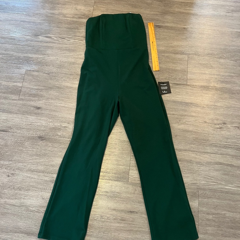 Lulu’s Special Evening Green Strapless Cutout Straight Leg Jumpsuit (M)